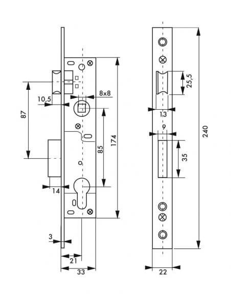 Broasca usa intrare, ingropata, 20 x 85 mm, pt. cilindru profil european, contraplaca inox, zincat, THIRARD - 2