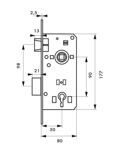 Broasca usa interior, ingropata, 50 x 90 mm, 2 chei caneluri, zincat - potrivita pt. usa baie/WC sau usa dormitor, THIRARD - 2