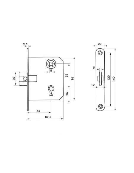 Broasca usa interior, ingropata, 55 x 55 mm, 2 chei caneluri, zincat - potrivita pt. usa baie/WC sau usa dormitor, THIRARD - 2