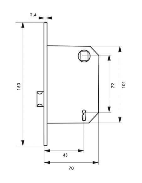 Broasca usa interior, ingropata, 43 x 72 mm, 2 chei caneluri, alb - potrivita pt. usa baie/WC sau usa dormitor, THIRARD - 2