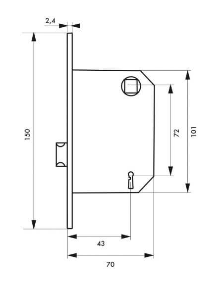 Broasca usa interior, ingropata, 43 x 72 mm, 2 chei caneluri, maro - potrivita pt. usa baie/WC sau usa dormitor, THIRARD - 2