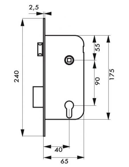 Broasca usa intrare, ingropata, 40 x 90 mm, include cilindru profil european cu 3 chei, zincat - potrivita pt. usa lemn, THIRARD