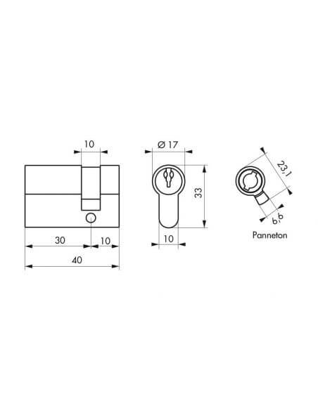 Semi-cilindru 30 x 10 mm, nichelat, STD, 3 chei - 2