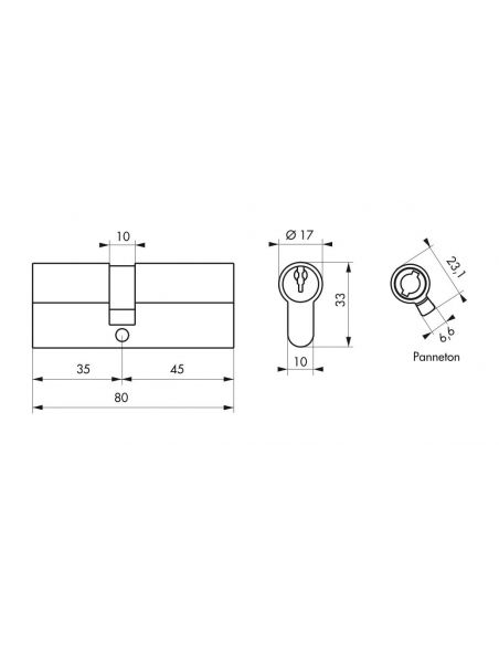 Cilindru 35 x 45 mm, standard, nichelat, HG5, 3 chei - 2