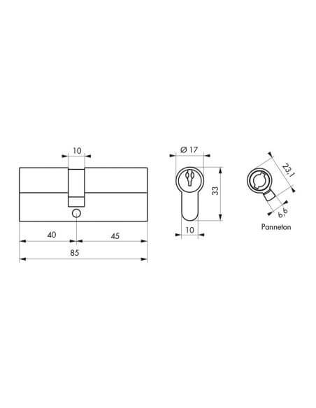 Cilindru 40 x 45 mm, standard, nichelat, STD, 3 chei - 2