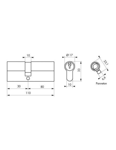 Cilindru 30 x 80 mm, standard, nichelat, STD, 3 chei - 2