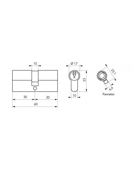 Butuc usa, profil european, 30 x 30 mm, alamit, 3 chei - SP - 2