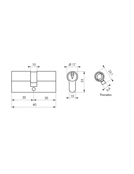 Butuc usa, nichelat, profil european, 30 x 30 mm, 3 chei - SP - 2