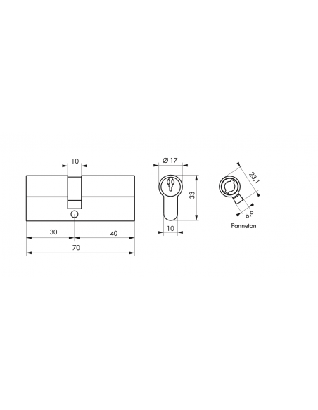 Butuc usa, profil european, 30 x 40 mm, 3 chei - SP - 2