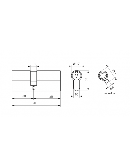 Butuc usa, profil european, 30 x 40 mm, 3 chei, nichelat - SP - 2