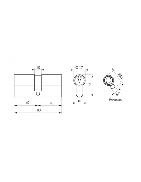 Butuc usa, profil european, 40 x 40 mm, 3 chei - SP - 2