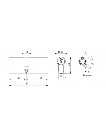 Butuc usa, profil european, 30 x 50 mm, 3 chei - SP - 2