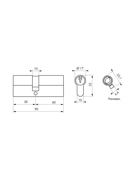 Butuc usa, profil european, 30 x 60 mm, 3 chei, nichelat - SP - 2