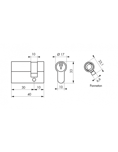 Semicilindru usa, profil european 30 x 10 mm 3 chei - SP - 2