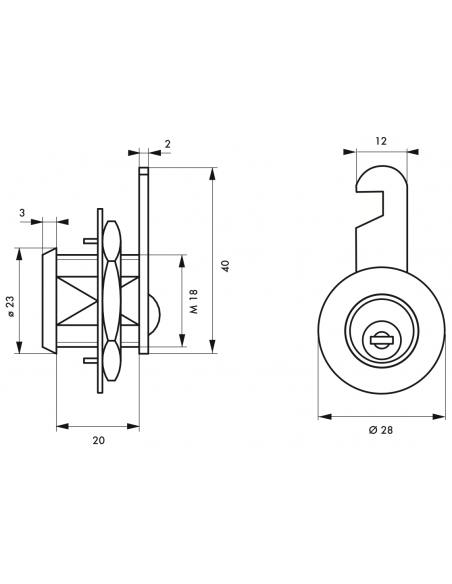 Incuietoare cu cama, 2 chei,  compatibila cutie postala, 23 mm - SP - 2