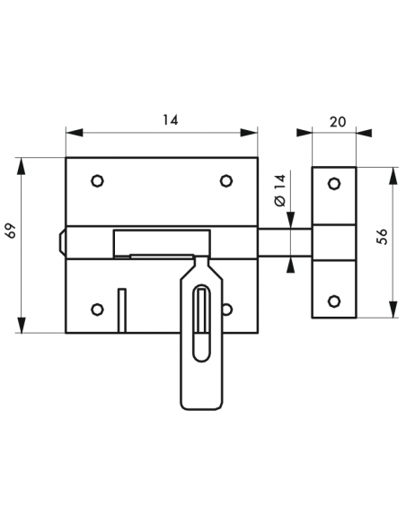 Zavor usa sau poarta, blocare lacat, bolt 14 mm diametru - SP - 2