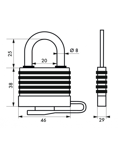 Lacat de exterior, cu cheie, lamelar, 40 mm, SP, 2 chei - SP - 2