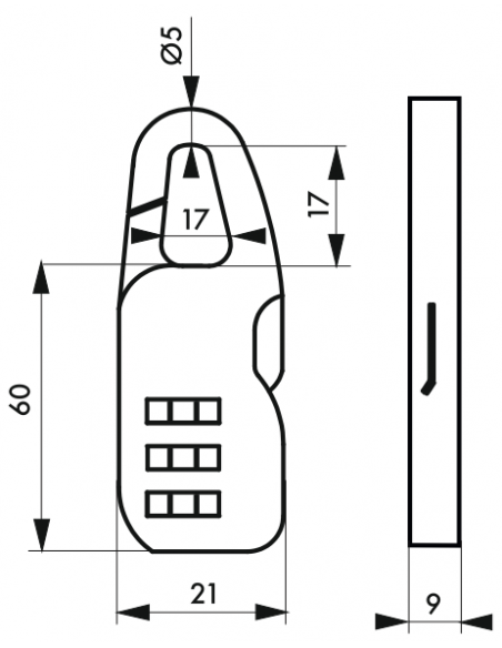 Lacat bagaj, cu cifru, multiple combinatii, 60 mm, nichelat - SP - 2