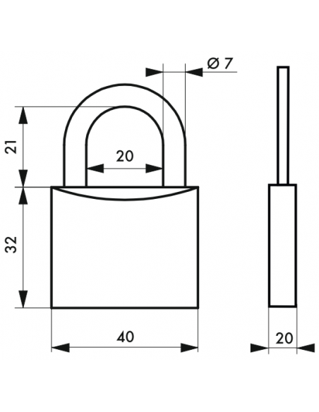 Lacat cu cheie, curbat, 40 mm, culori diferite - SP - 2