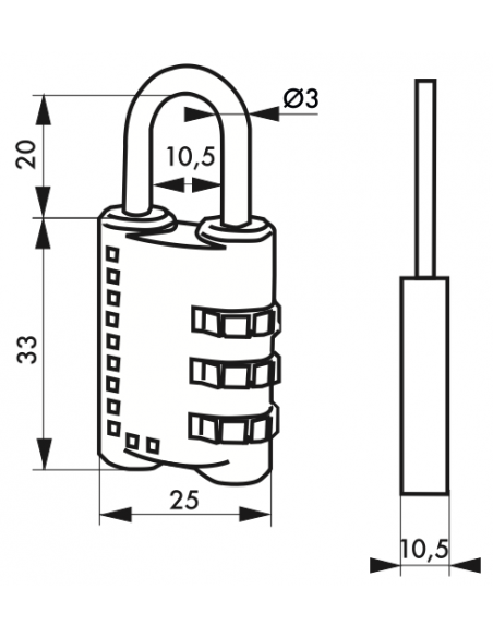 Lacat cu cifru, 25 mm - SP - 2