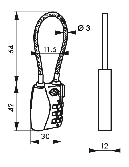 Lacat bagaj, cu cablu 30 mm, 3 digit - SP - 2