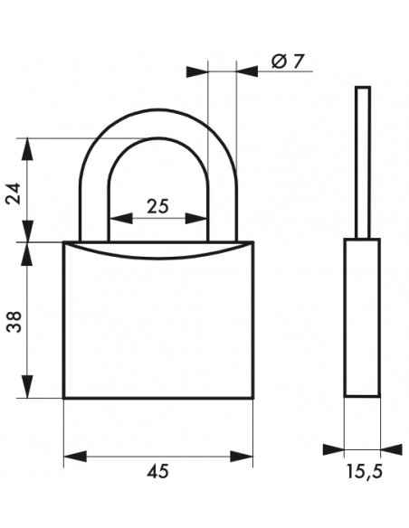 Lacat cu cheie, 45 mm, toarta otel, 2 chei - SP - 2