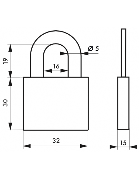 Lacat oval, 32 mm, otel alamit, 3 chei - SP - 2