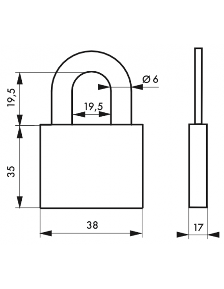 Lacat oval, 38 mm, otel alamit, 3 chei - SP - 2