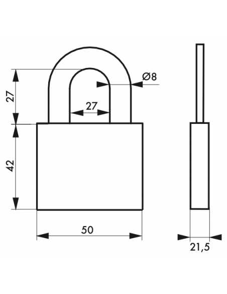 Lacat oval, 50 mm, otel alamit, 3 chei - SP - 2