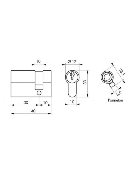 Cilindru usa, profil european, 30 x 10 mm, 3 chei, auriu, Serruprix - 2