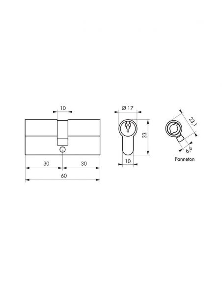 Butuc usa, profil european, 30 x 30 mm, 3 chei, auriu, Serruprix - 2