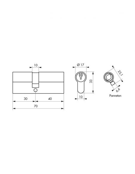 Butuc usa, profil european, 30 x 40 mm, 3 chei, Serruprix - 2