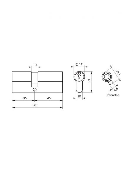 Butuc usa, profil european, 35 x 45 mm, 3 chei, Serruprix - 2