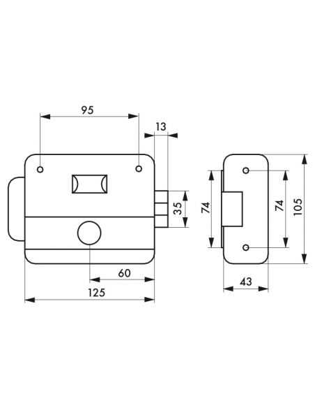 Yala electromagnetica aplicata, pt. usa intrare, ax 50-70 mm, buton deblocare, cilindru 50 mm cu 3 chei, reversibila, THIRARD - 