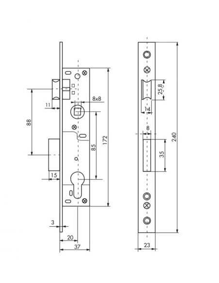 Broasca usa intrare, ingropata, 20 x 85 mm, pt. cilindru profil european, zincat -pt. usa termopan, THIRARD - 2