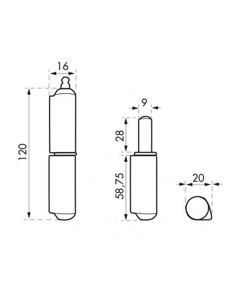 Balamale sudabile usi intrare, 140 mm, otel, capete rotunde - 2