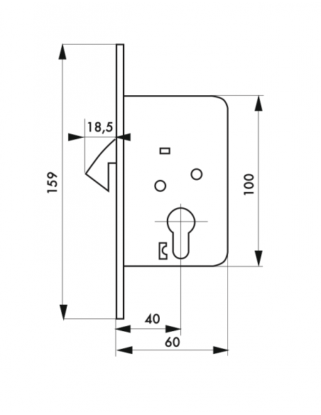 Broasca pentru usa culisanta, pentru cilindru, crom satinat, ax 40 mm, THIRARD - 2