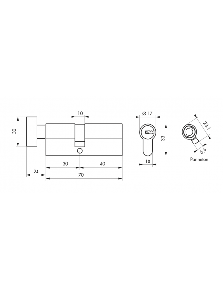 Cilindru usa / butuc cu buton, 30 x 40 mm, Trafic 6 inalta securitate - 2