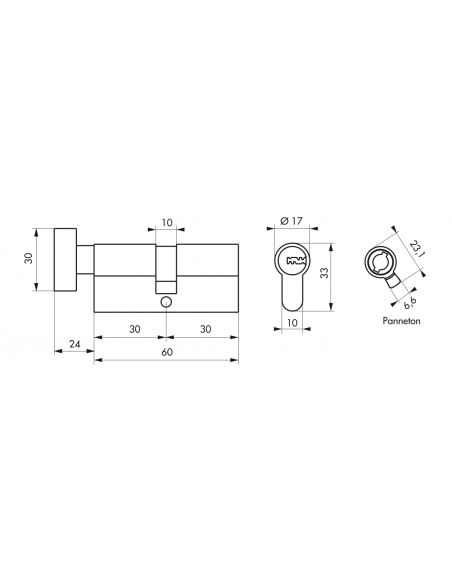 Cilindru usa / butuc usa cu buton 30 x 30 mm - 2