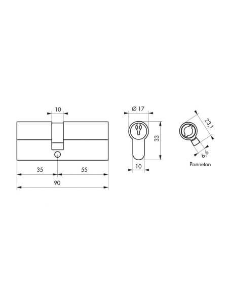 Butuc usa 35 x 55 mm, standard, ECO, 3 chei - 2