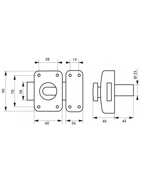 Broasca aplicata, cu buton, 60 x 90 mm, 4 chei reversibile, Serruprix - 2