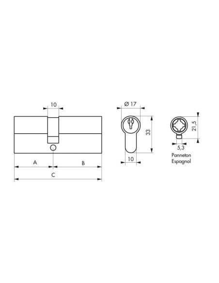 Cilindru 30 x 50 mm, standard, cama UNI (redusa), nichelat, STD, 3 chei - 2