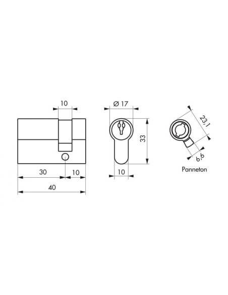 Semi-cilindru 30 x 10 mm, nichelat, ECO, 3 chei - 2