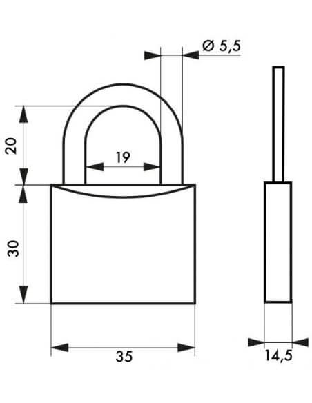 Lacat cu cheie, TYPE 1, 35 mm, THIRARD - 2