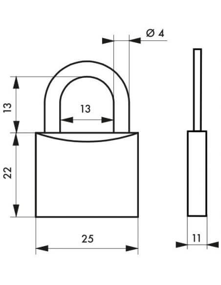 Lacat bagaj, cu cheie, TYPE 1, 25 mm, alama lustruita, THIRARD - 2