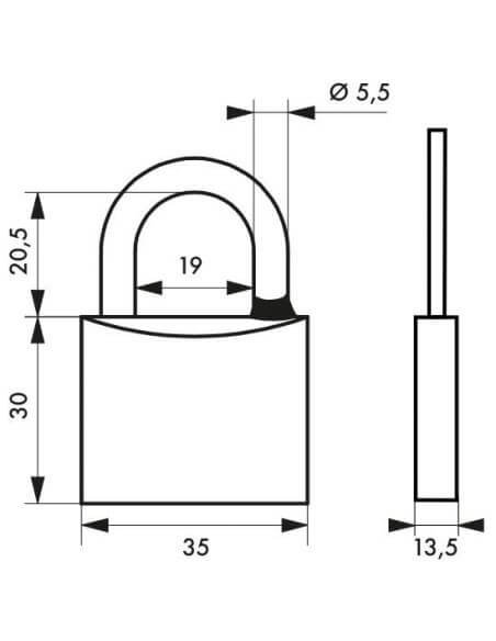 Lacat de exterior, cu cheie, TYPE 1, 35 mm, cromat, THIRARD - 2