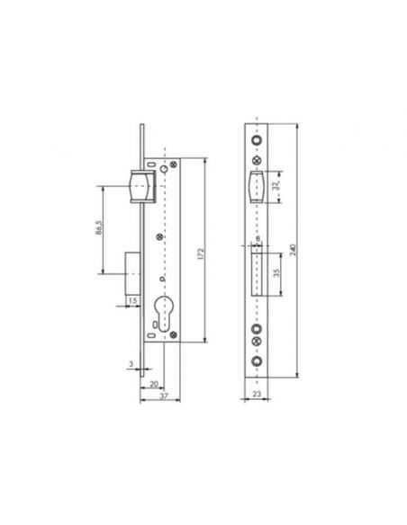 Broasca cu rola usa batanta, ingropata, 20 x 85 mm, pt. cilindru profil european- potrivita pt. usa termopan si metalica, THIRAR