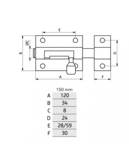 Zavor usa mobilier, aplicat, 150 mm, bolt rotund 8 mm, nichel satinat, THIRARD - 2