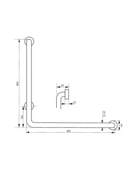 Bara de sustinere unghi 90° ø32mm l.350mm - otel inoxidabil mat, THIRARD - 1