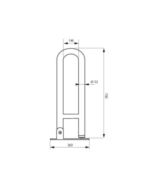 Bara de sustinere pliabila ø32mm l.700mm - otel inoxidabil lustruit, THIRARD - 2